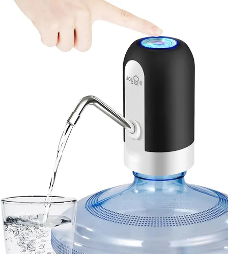 Dispensador de botellas de agua de 5 galones JOYHILL, bomba de botella de agua de carga USB, bomba dispensadora de agua portátil para acampar (Negro)