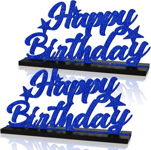 Miniatura 13 de Letrero de Feliz Cumpleaños con Letras Negras con Purpurina Centros de Mesa para Mesa Suministros de Fiesta de Cumpleaños Decoración de Favor
