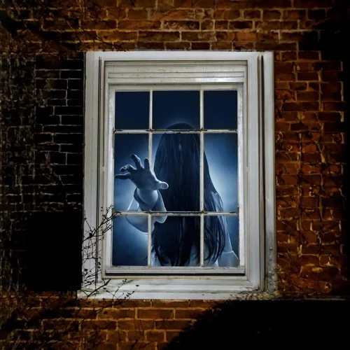 Miniatura 3 de Decoración de ventana de Halloween, cortina de fantasma femenino, decoración aterradora para la pared de la puerta de la ventana, decoración