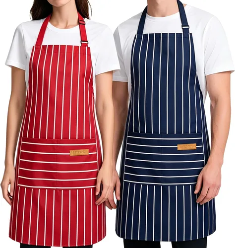 Miniatura 9 de Paquete de 2 Delantales de Cocina, Delantales Suaves para Mujeres y Hombres con 2 Bolsillos, Delantal de Chef con Correa Ajustable para el Cuello