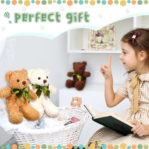 Miniatura 6 de Zhanmai 9 piezas de lindos animales de peluche de 10 pulgadas, osos de peluche suave, regalo a granel con pajarita para niños y niñas, graduación