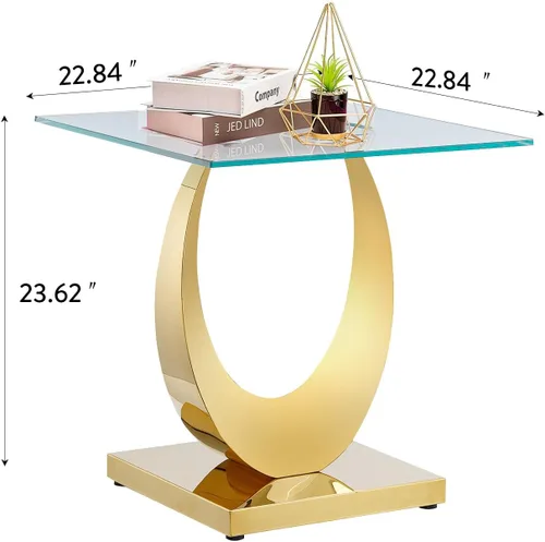 Miniatura 18 de Mesa de centro de cristal de lujo, mesa de centro de sofá de 47 pulgadas con marco de acero inoxidable dorado y parte superior de vidrio negro, mesa