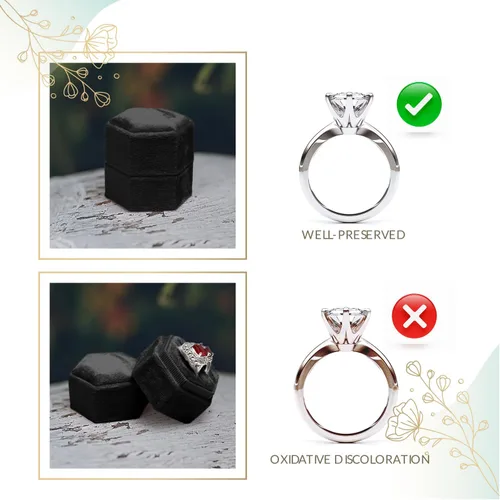 Miniatura 3 de Caja de terciopelo para anillos, color negro, con 2 ranuras, exquisita caja para anillos de boda, preciosa caja hexagonal para anillos de boda