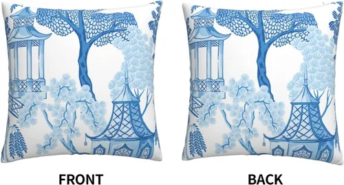 Miniatura 3 de VARUN Fundas de almohada vintage de árboles de pagoda china con patrón floral sin costuras, diseño chino azul dibujado a mano, fundas de almohada