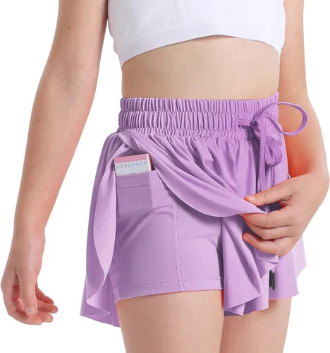 Miniatura 2 de Dizoboee Pantalones cortos fluidos para niñas, pantalones cortos de mariposa para jóvenes, falda atlética, pantalones cortos con bolsillo para niñas