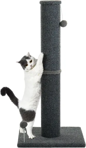 Miniatura 9 de Cat Craft Poste rascador para gatos de 41 pulgadas para gatos de interior, poste rascador alto para gatos, rascador de alfombra con juguetes Gris