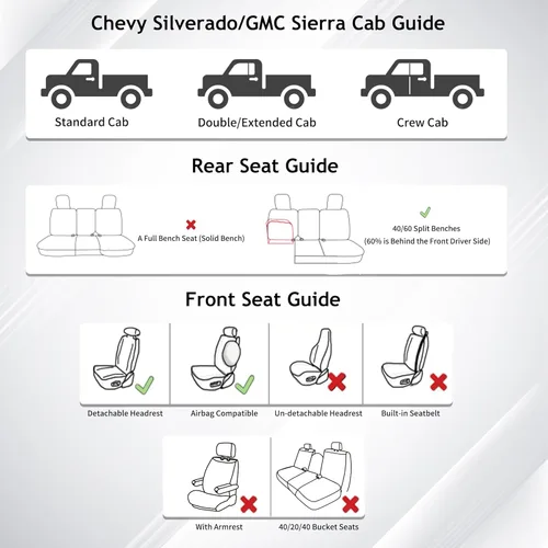 Miniatura 9 de Huidasource Fundas de asiento para Chevy Silverado 1500, fundas de asiento Silverado, GMC Sierra Pickup 1500 2007-2013 y 2019-2025, 2500HD 3500HD