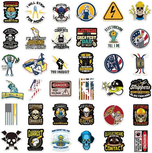Miniatura 2 de Calcomanías de electricista, 50 unidades, divertidas calcomanías eléctricas para sombrero duro para electricista, hombres, liniero, calcomanías