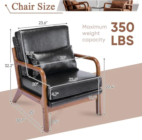 Miniatura 2 de Deolme Silla de Acento Moderna de Mediados de Siglo para Sala de Estar - Cómoda Silla con Brazo de Madera Maciza con Almohada Lumbar, Silla Lateral