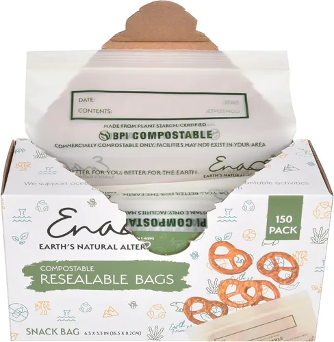 Miniatura 6 de Bolsas de almacenamiento de alimentos 100% compostables [Paquete de 150 aperitivos] Bolsas ecológicas para congelador, bolsas resellables