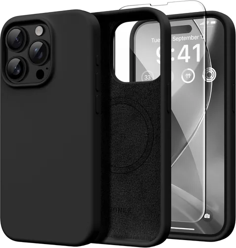 Miniatura 32 de GONEZ Funda de silicona para iPhone 14 Pro Max, compatible con MagSafe, con protector de pantalla + protector de lente de cámara, silicona líquida a