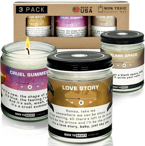 Back to Basics | Juego de velas premium Taylor - 3 velas veganas de cera de soja y coco perfumadas para decoración del hogar, regalos de cumpleaños