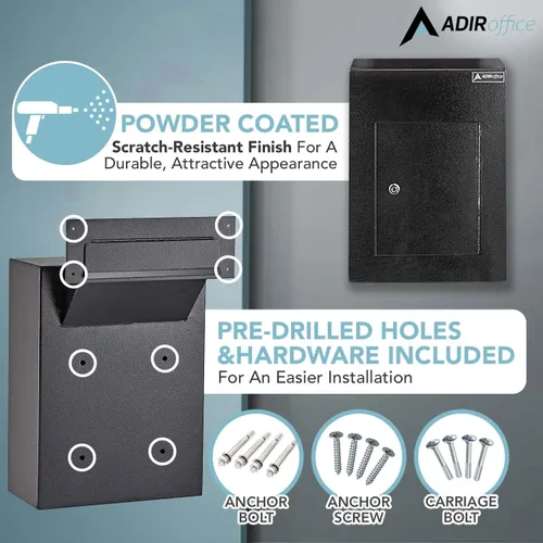 Miniatura 3 de AdirOffice Caja fuerte para colgar a través de la pared, acero grueso duradero con canal ajustable, bóveda de correo para casa, oficina, hotel