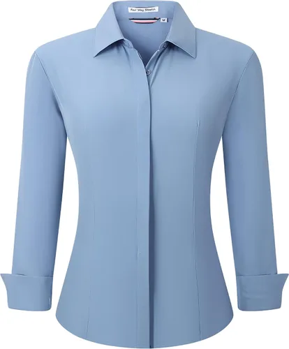 Miniatura 18 de Alex Vando Camisas de vestir para mujer, sin arrugas, ajuste regular, manga larga, elástica, camisa de trabajo