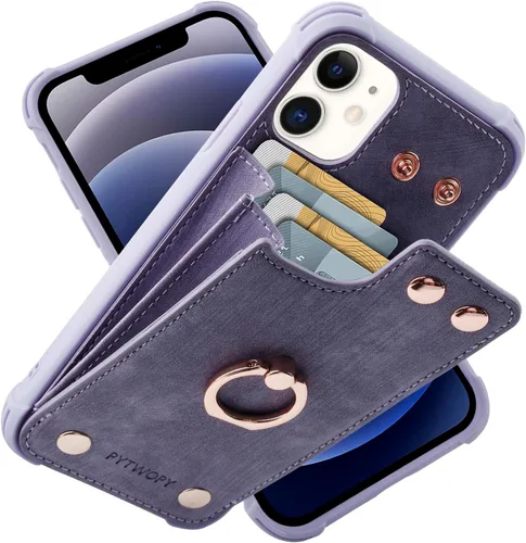 Miniatura 26 de Funda tipo cartera compatible con iPhone XR/10R con tarjetero de crédito, funda protectora de cuero a prueba de golpes compatible con anillo