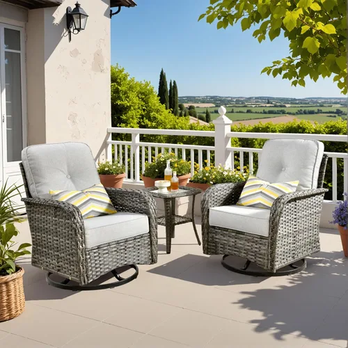 Miniatura 28 de CAODOC Juego de muebles de mimbre para patio, 4 piezas, para todo tipo de clima, sofá biplaza y mesa para patio trasero, balcón y terraza