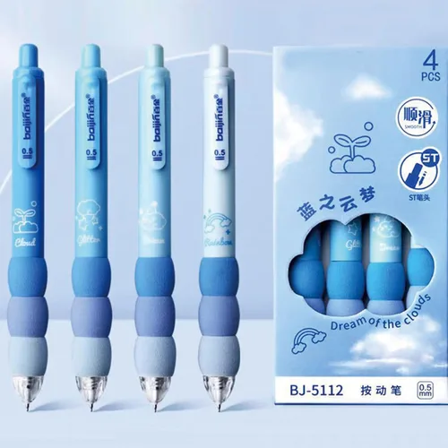 Miniatura 5 de MOZXIRZ 4 bolígrafos de gel estéticos retráctiles azules, de agarre suave, bolígrafo de tinta negra kawaii para oficina, escuela, suministros