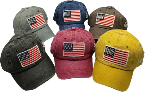 Miniatura 7 de Gorra de béisbol con bandera americana de algodón vintage ajustable lavada desgastada para hombres mujeres adolescentes