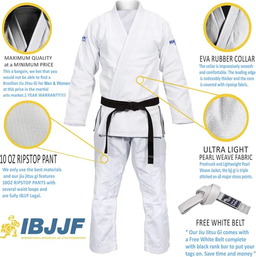 Miniatura 2 de Brazilian Jiu Jitsu Gi BJJ Gi para hombres y mujeres Grappling Gi Uniforme Kimonos ultraligeros, preencogidos, con cinturón blanco
