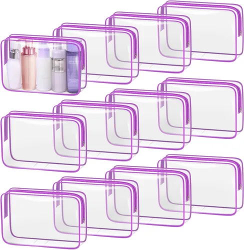 Miniatura 23 de TISRATOK 12 piezas Bolsa de maquillaje transparente para mujeres con cremallera, estuche de aseo aprobado por la TSA, bolsa de cosméticos a granel