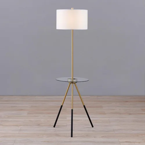 Miniatura 10 de Versanora Myra - Lámpara de pie con trípode de lectura moderna con puerto USB y mesa de cristal, pantalla blanca, acabado negro