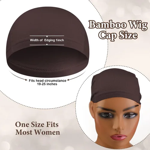 Miniatura 6 de Janmercy 4 Pcs Bamboo Wig Caps for Women Fiber Wig Liner Bald Caps Elastic Breathable Sleep Cap for Hair Loss Chemotherapy Marrón oscuro