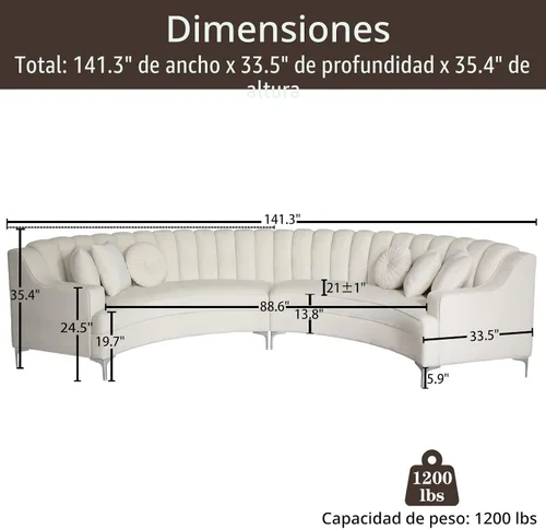 Miniatura 2 de Legend Vansen L - Sofá de terciopelo semicircular de 141.34 pulgadas, sofá seccional curvado de gran tamaño para sala de estar, oficina, apartamento