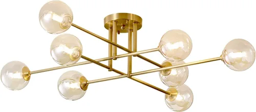 Miniatura 12 de Moderna Lámpara de Techo de 6 Luces con Forma de Globo Sputnik de Montaje Empotrado Lámpara de Techo Sputnik de Mediados del Siglo de Metal Dorado
