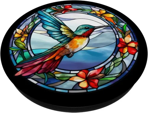 Miniatura 2 de Lindo colibrí de vidrieras ilustraciones de colibrí amante de los pájaros PopSockets intercambiables PopGrip