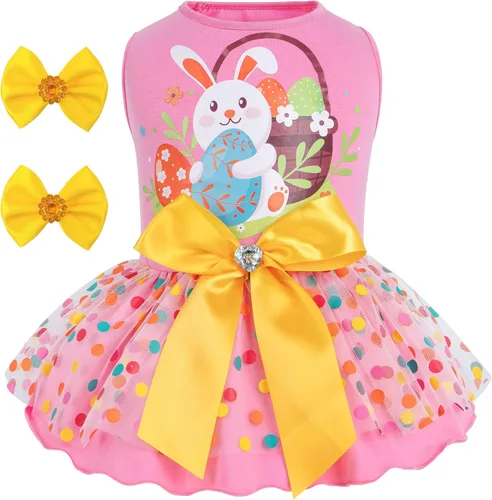 Miniatura 9 de cyeollo Vestido para perro para el día de San Valentín, ropa de vacaciones para perros con estampado de corazón, vestidos de tul para perros