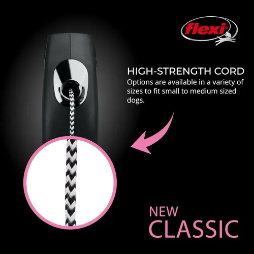 Miniatura 3 de FLEXI Correa Retráctil New Classic de Cable para Perros Pequeños de hasta 26 lbs. – 16 pies, Negro Correa para Mascotas Sin Enredos con Freno