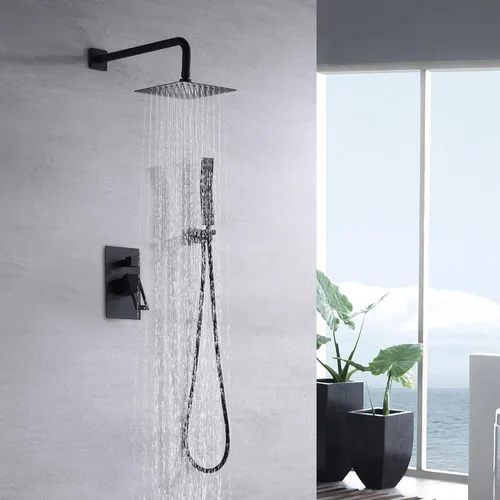 Miniatura 3 de sumerain Sistemas de ducha de equilibrio de presión negro mate con ducha de lluvia de 8 pulgadas y de mano, cuerpo de válvula áspero y moldura