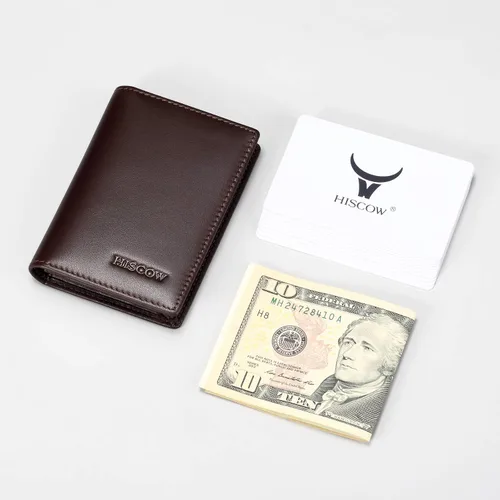 Miniatura 2 de Funda de piel para tarjetas de visita para hombres y mujeres, piel de becerro italiana Café