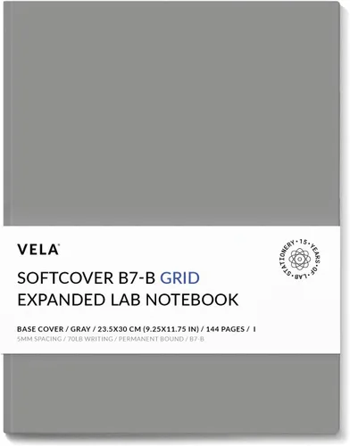 Vela Sciences B7-B - Cuaderno expandido de laboratorio de tapa blanda, 9.25 x 11.75 pulgadas (9.3 x 11.8 in), 144 páginas, encuadernado permanente,