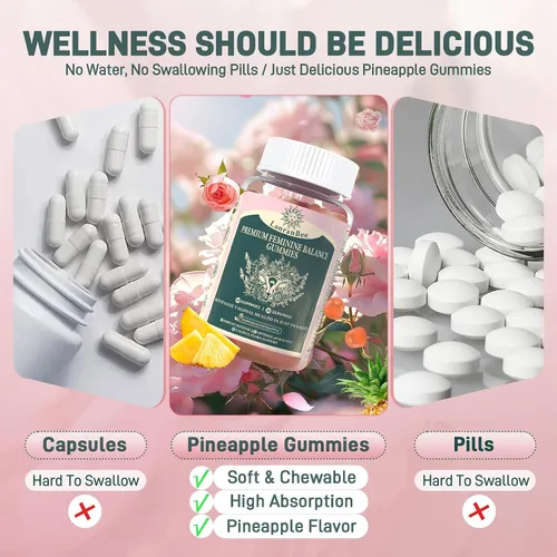 Miniatura 6 de Gomitas de equilibrio femenino prémium con probióticos vaginales para mujeres con pH equilibrado, salud y bienestar, apoyo inmunológico, vegano, sin