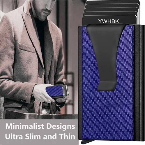 Miniatura 3 de Tarjetero, tarjetero para hombre, bolsillo frontal, minimalista, antirrobo RFID, carteras delgadas para hombres