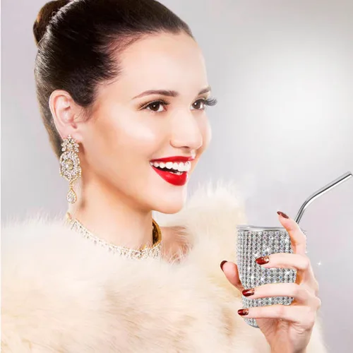 Miniatura 6 de INSTOME Vaso de Chupito Brillante de 3 oz - Mini Vasos Tachonados con Pedrería con Pajitas, Brillo Similar a Diamante para Fiestas Glamorosas y Uso
