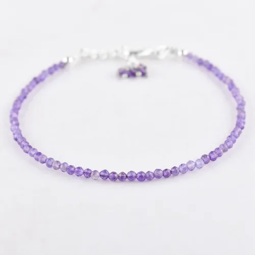 Miniatura 42 de Natural Gemstone Micro Beads Dainty Bangle Bracelet, Handmade Birthstone Jewelry, Healing Chakra Crystals, Silver Plated 8 inch, Birthday Gift for
