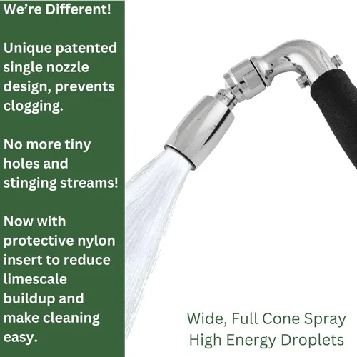 Miniatura 2 de High Sierra® - Cabezal de ducha de mano de metal sólido sin plomo, válvula de goteo, incluye manguera flexible de acero inoxidable de 72 pulgadas