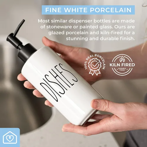 Miniatura 5 de Heartland Home Dispensador de jabón de cocina de porcelana de 16 onzas. Dispensador de detergente o dispensador de jabón para platos para fregadero