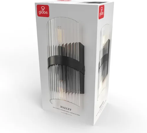 Miniatura 8 de Globe Electric 65000050 Aplique de pared de 2 luces, negro mate, pantalla de vidrio acanalado, enchufes de base E12, luces para sala de estar