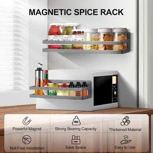 Miniatura 3 de Uten Estante grande para especias para refrigerador, paquete de 2 estantes magnéticos fuertes, organizador de refrigerador movible para cocina