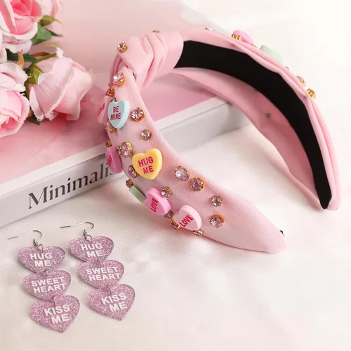 Miniatura 6 de Diademas de corazón de caramelo para el día de San Valentín para mujer, diadema de corazón de conversación de amor con diamantes de imitación