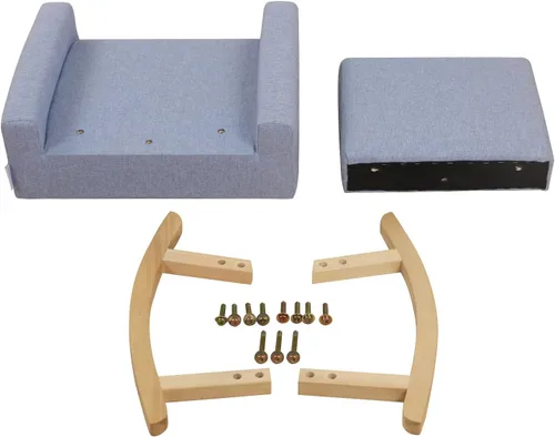 Miniatura 9 de Mecedora para bebé, silla para niños, sofá para niños, pie de madera tembloroso y tela de lino, sillón mecedor para niños y niñas (azul)