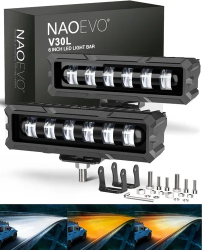 NAOEVO Barra de luz LED de 6 pulgadas, 50 W 2300 lm focos de lente, luces LED antiniebla – Luces LED todoterreno para camiones/coches/barco/ATV/UTV,