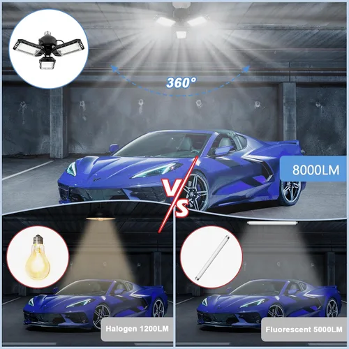 Miniatura 4 de Aoretic Luces LED para garaje, 1 paquete de 80 W, 8000 lm 6500 K, luz LED de tienda con 3 paneles deformables, luz de granero de sótano, luces