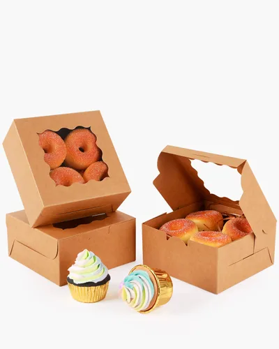 Miniatura 3 de qiqee Cajas de galletas Kraft con ventana, 60 paquetes de 6 x 6 x 3 pulgadas, cajas de papel kraft marrón para galletas, pasteles, cupcakes, tartas