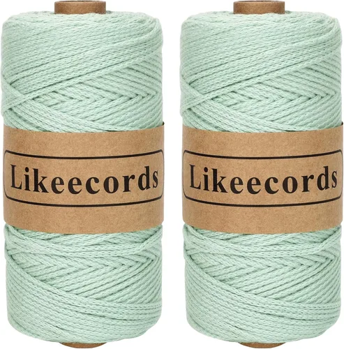 Miniatura 30 de Likeecords Cuerda de algodón 100% hilo de ganchillo de 0.079 pulgadas, cuerda trenzada de macramé, cuerda de macramé, hilo de ganchillo para regalo