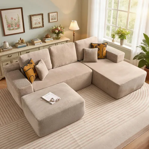 Miniatura 49 de 106" Cloud Boneless Couch with Chaise, L-Shape Deep Seat Sectional Couches, No Assembly Required, Convertible Modular Sleeper Sofa Bed, Living Room