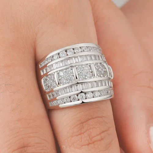 Miniatura 5 de Anillos de boda anchos para mujer, AAAAA, circonita cúbica, compromiso, eternidad, apilables, oro blanco, talla 5-10